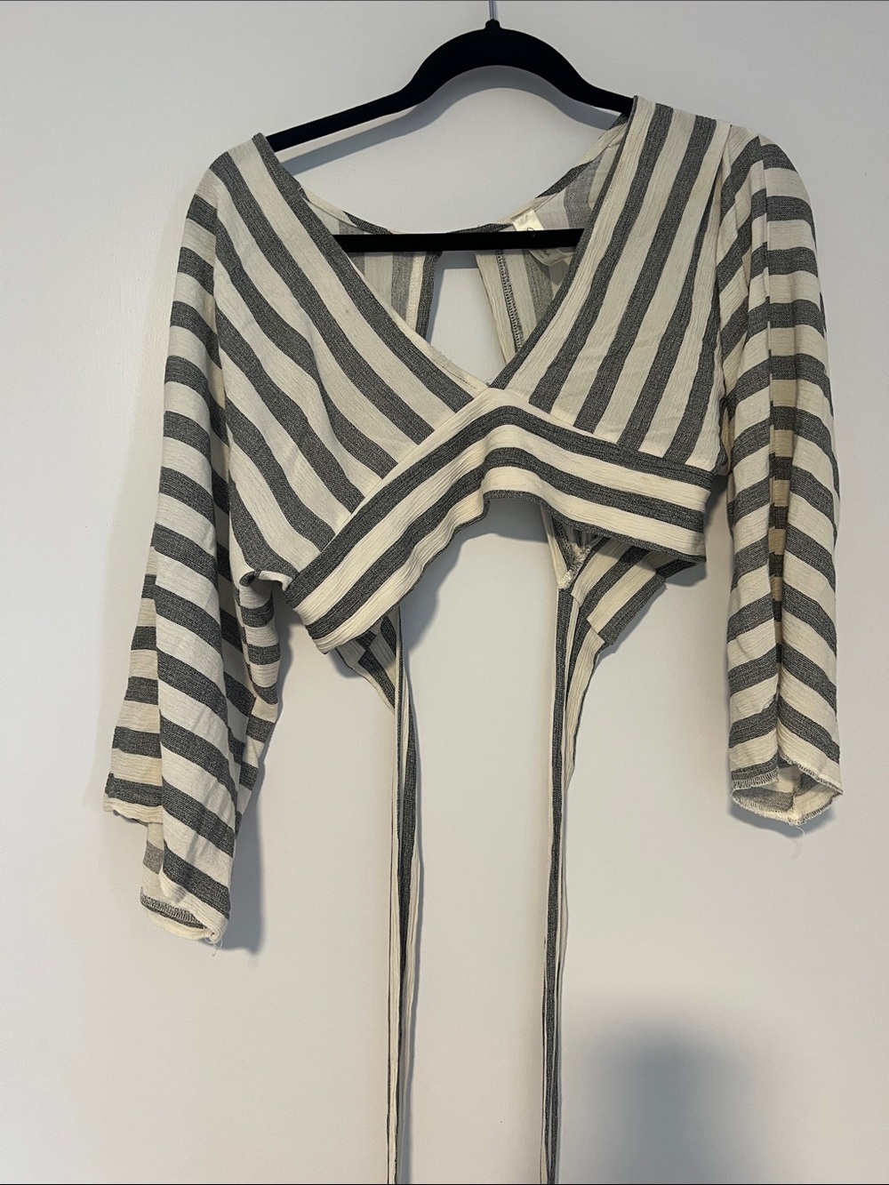 mahina Striped Wrap Crop Top - Cream & Gray